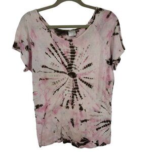 So Sporty Tie Dye T Shirt Womens size Medium Pink brown Rayon  Short Sleeve